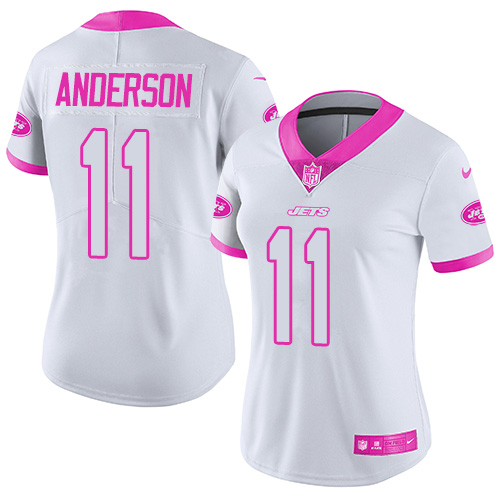 Nike Jets #11 Robby Anderson White/Pink Women's Stitched NFL Limited Rush Fashion Jersey - Click Image to Close